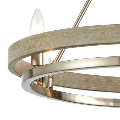 Ramsey 6-Light Chandelier Satin Nickel with Beechwood