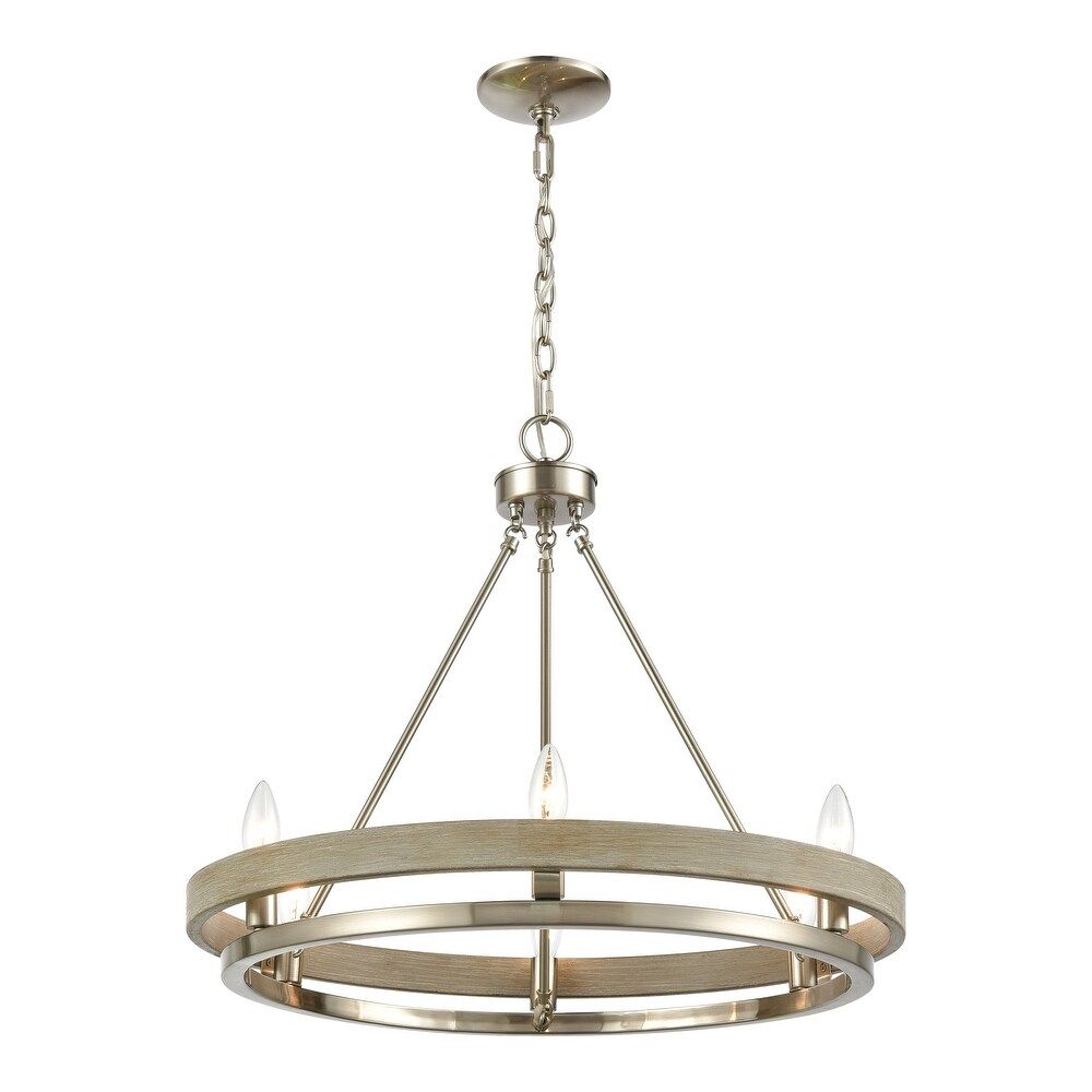 Ramsey 6-Light Chandelier Satin Nickel with Beechwood