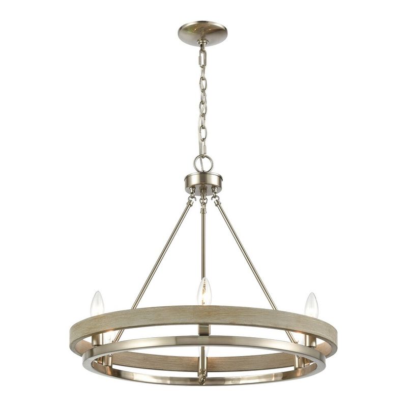 Ramsey 6-Light Chandelier Satin Nickel with Beechwood