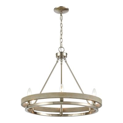 Ramsey 6-Light Chandelier Satin Nickel with Beechwood Ramsey 6-Light Chandelier Satin Nickel with Beechwood