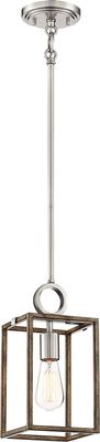Country Estates 1-Light Pendant Brushed Nickel with Sun Faded Wood