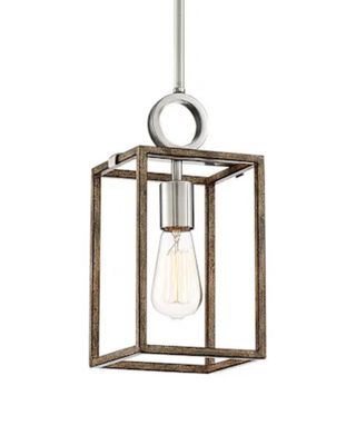 Country Estates 1-Light Pendant Brushed Nickel with Sun Faded Wood
