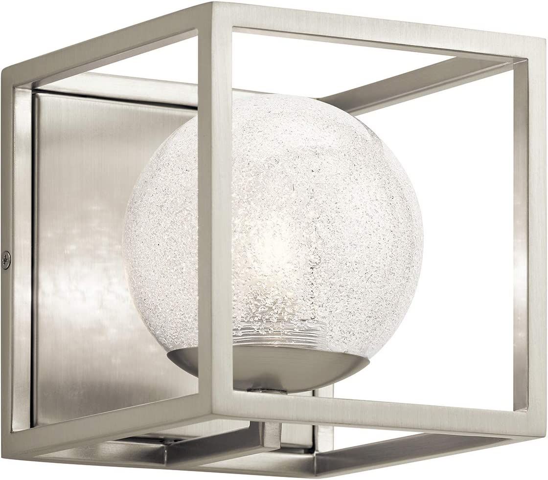 Karia Modern 1-Light Wall Sconce Brushed Nickel & Textured Glass Globe