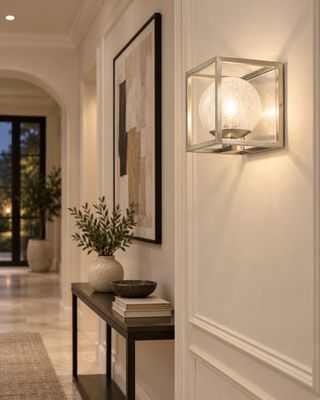 Karia Modern 1-Light Wall Sconce Brushed Nickel & Textured Glass Globe