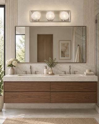 Modern Karia 3-Light Vanity Brushed Nickel & Textured Glass Globes