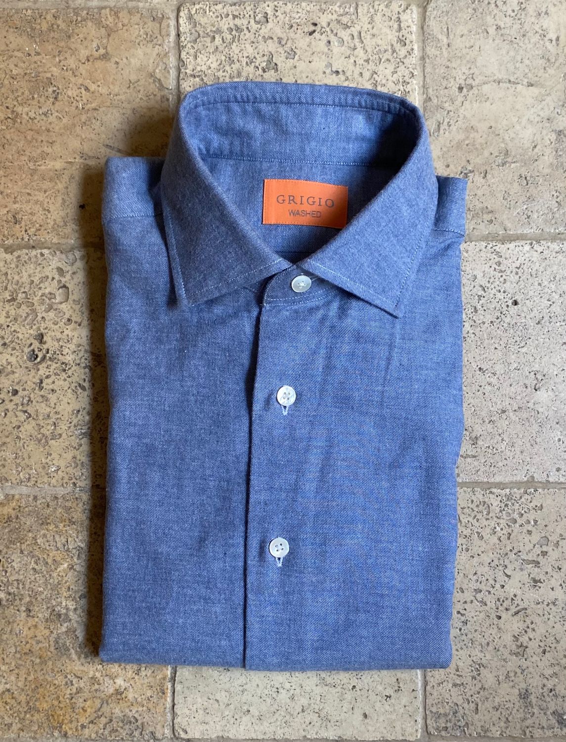 Chemise ajustée bleu en flanelle de coton
