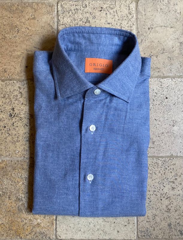 Chemise ajustée bleu en flanelle de coton