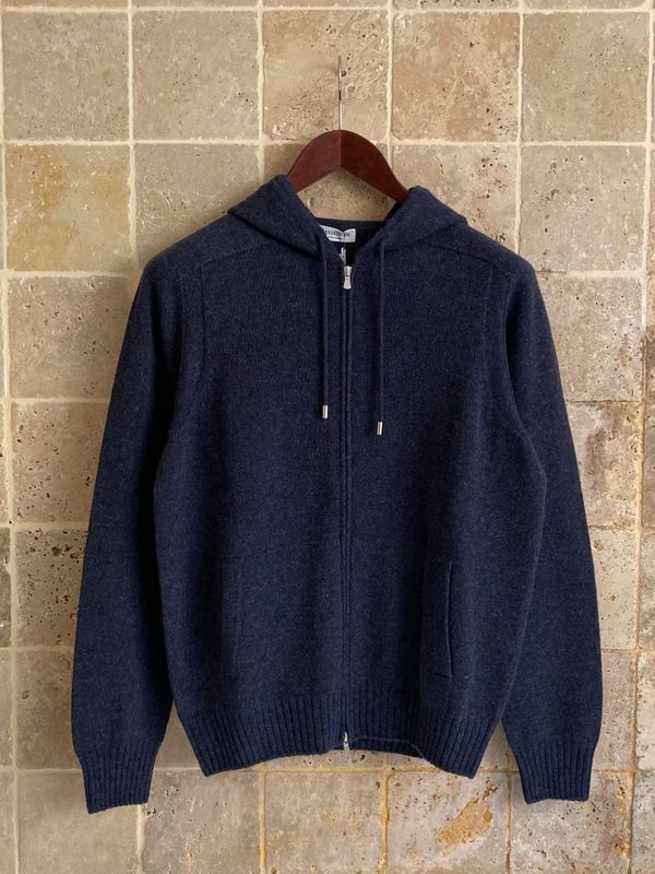 Gilet en laine à capuche bleu