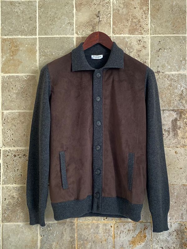 Gilet bi-matière brun et gris