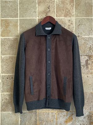 Gilet bi-matière brun et gris