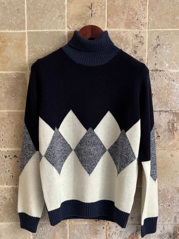 Pull col roulé tricolore