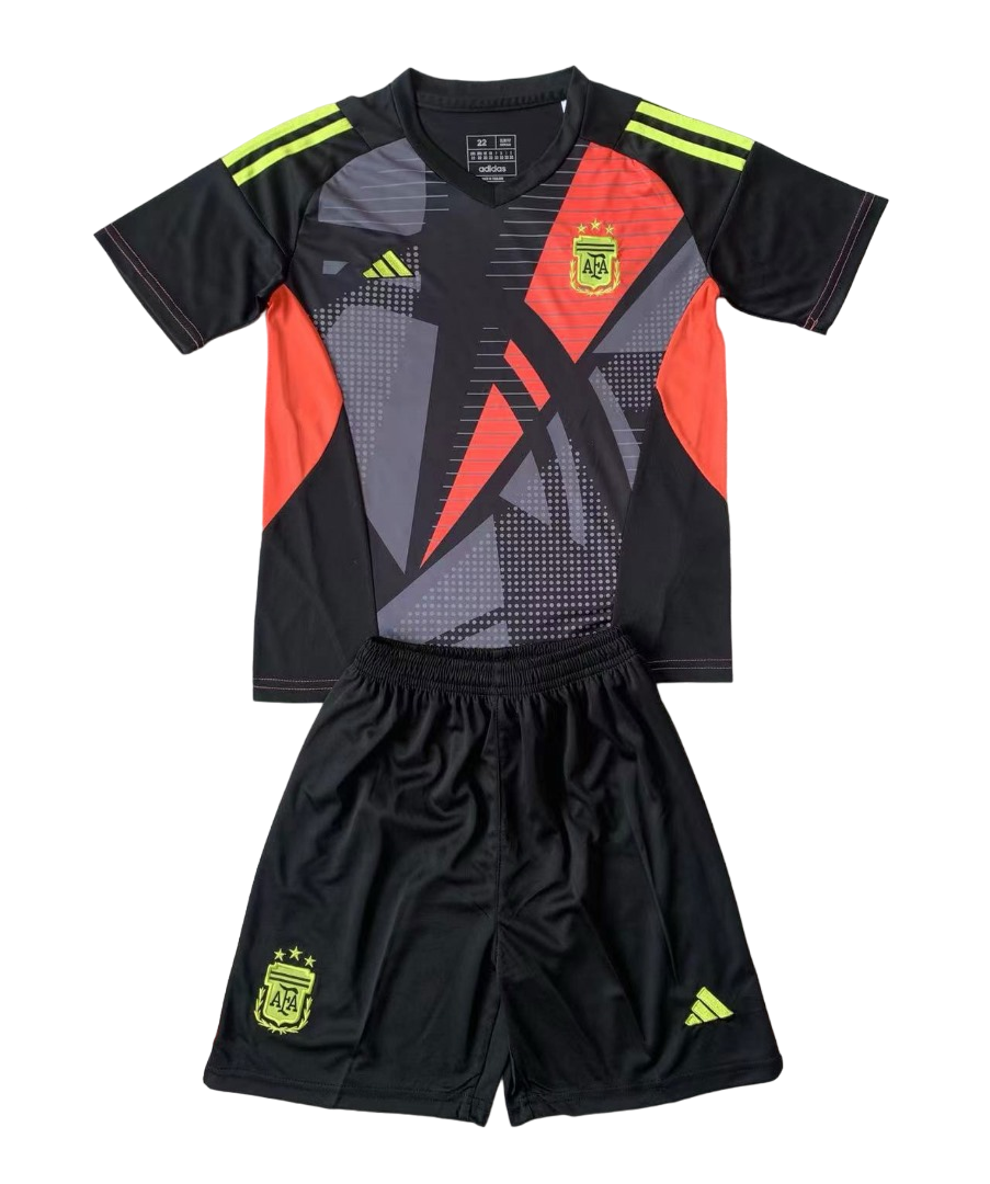 Argentina Copa America Black Goalkeeper 2024 Kids Soccer Kit