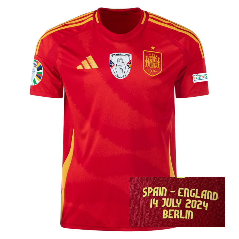 Men’s Spain 24/25 Home Euro Final Shirt with Heat Pressed Details and