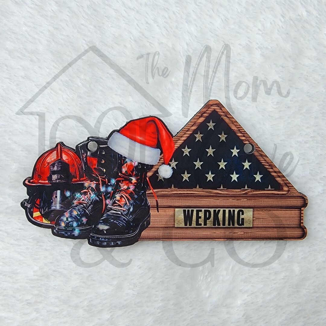 sublimation MDF ornament-FIREMAN BOOTS FOLDED FLAG