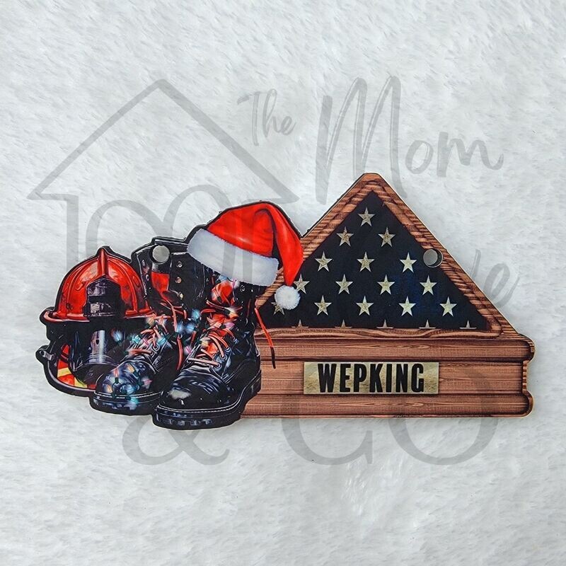 sublimation MDF ornament-FIREMAN BOOTS FOLDED FLAG