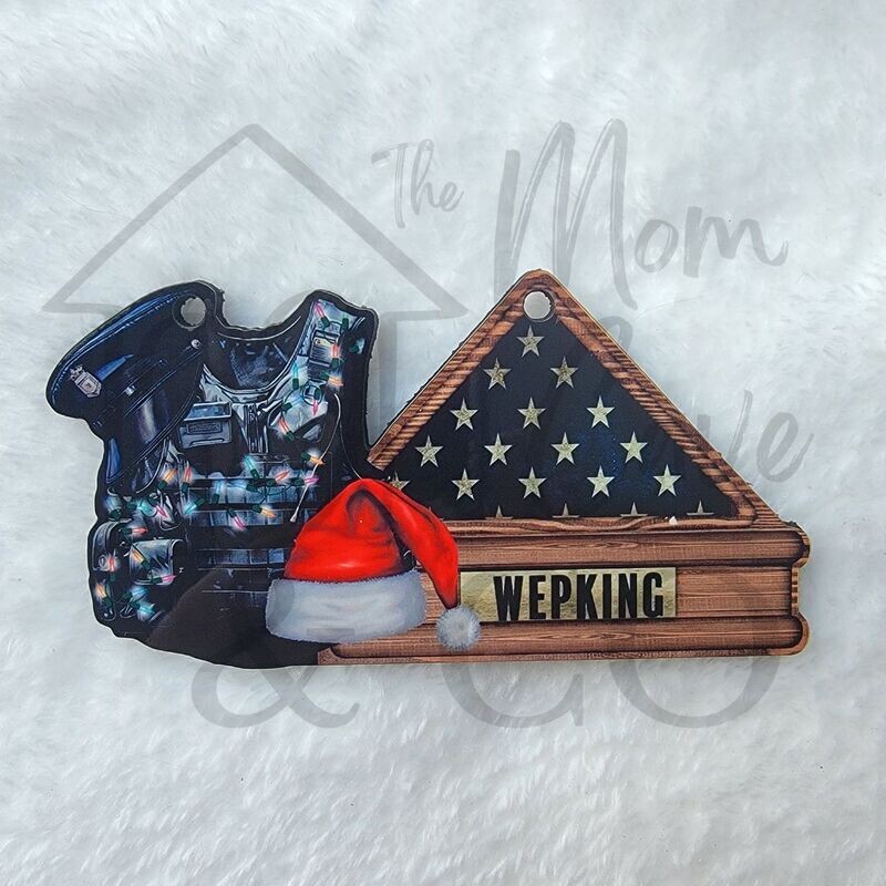 sublimation MDF ornament-POLICE WITH FOLDED FLAG