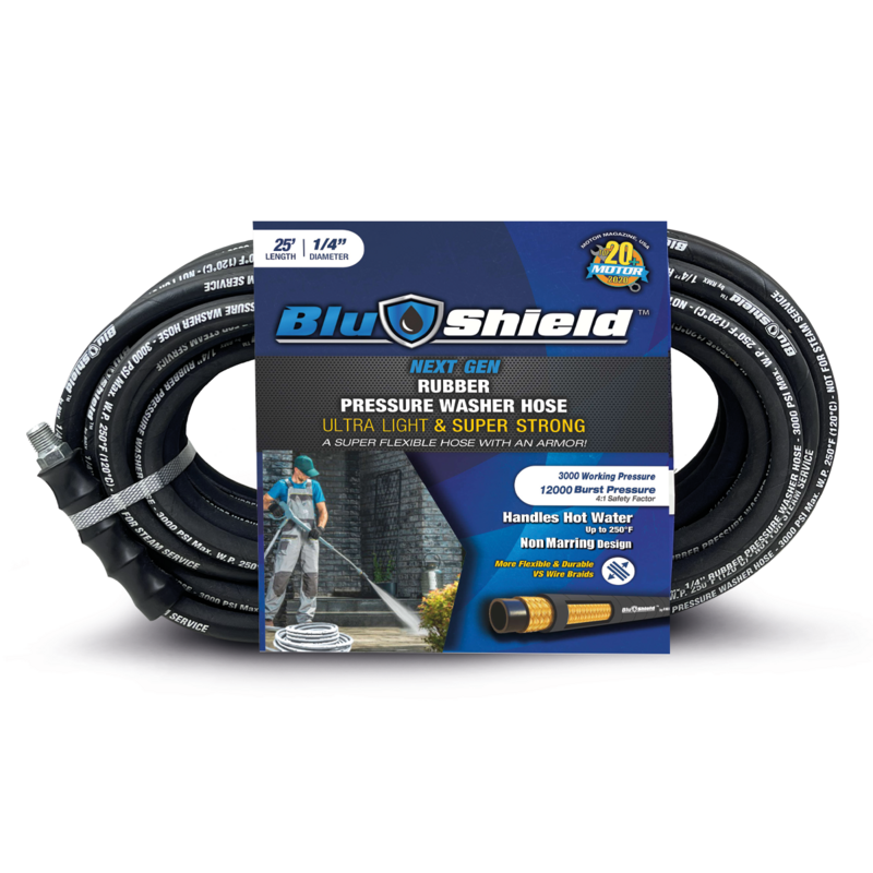 PWP1425-CP - BluShield Lightweight 1/4 Rubber Pressure Washer Hose with Quick Connect Coupler Plug, 3100PSI Heavy Duty Kink Resistant
