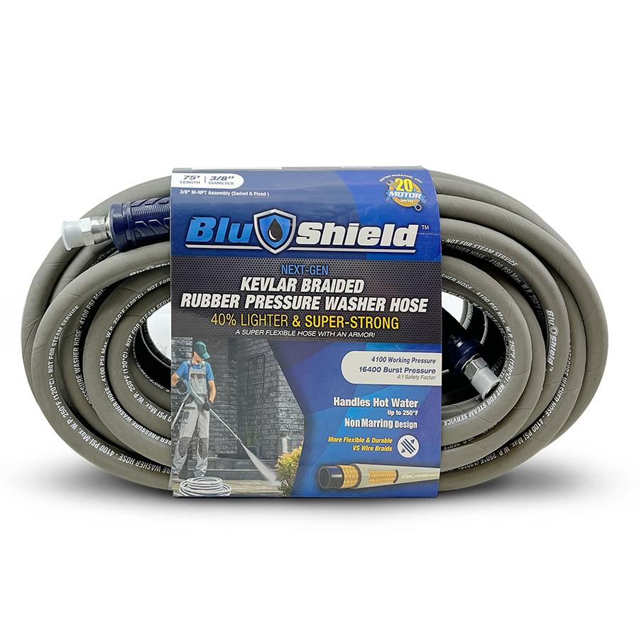 BluShield Kevlar Braided 3/8" Rubber Pressure Washer Hose, Non Marking