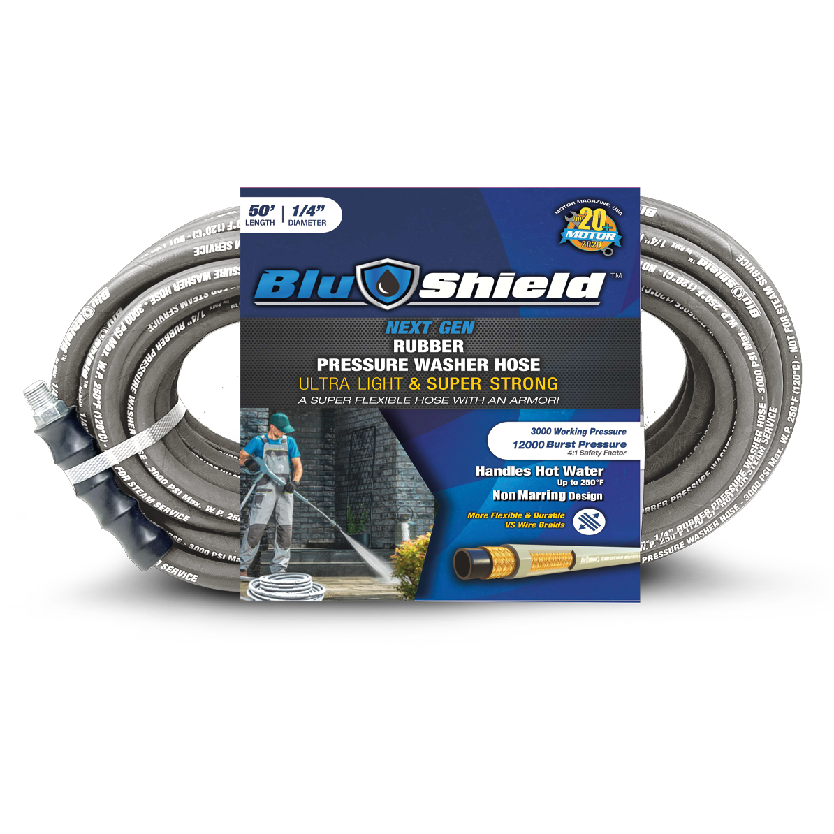 BluShield Heavy Duty Manual Pressure Washer Hose Reel, Holds 50