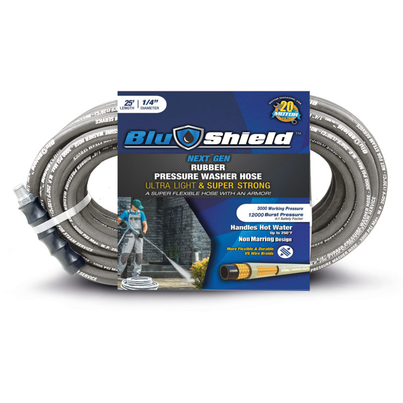 PWP1425-2-NM - BluShield Lightweight 1/4" Rubber Pressure Washer Hose with M22 Fittings, Non Marking, 3100PSI Heavy Duty Kink Resistant