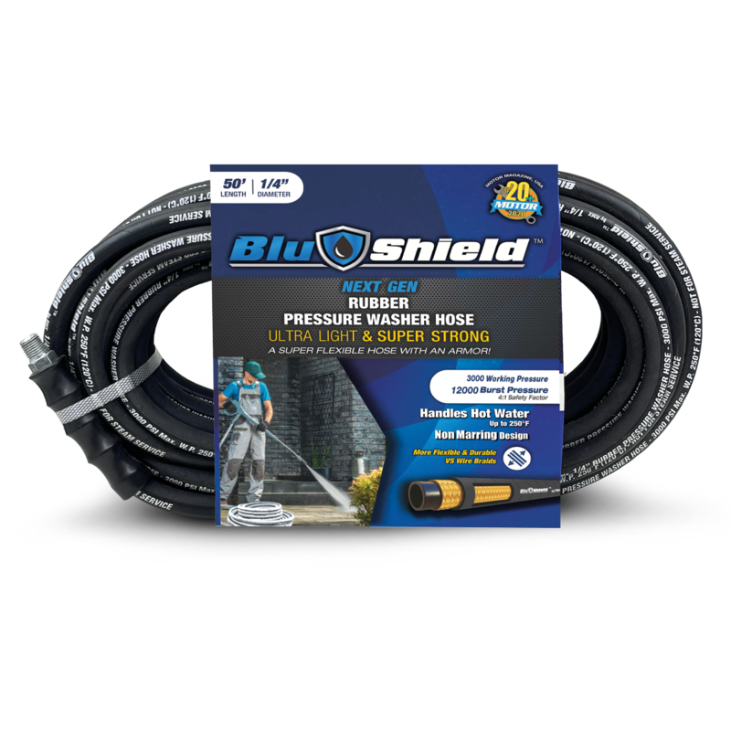 PWP1450-CP - BluShield Lightweight 1/4" Rubber Pressure Washer Hose with Quick Connect Coupler Plug, 3100PSI Heavy Duty Kink Resistant