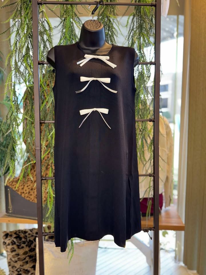 Sleeveless Knit Sweater Dress with Contrast Bow