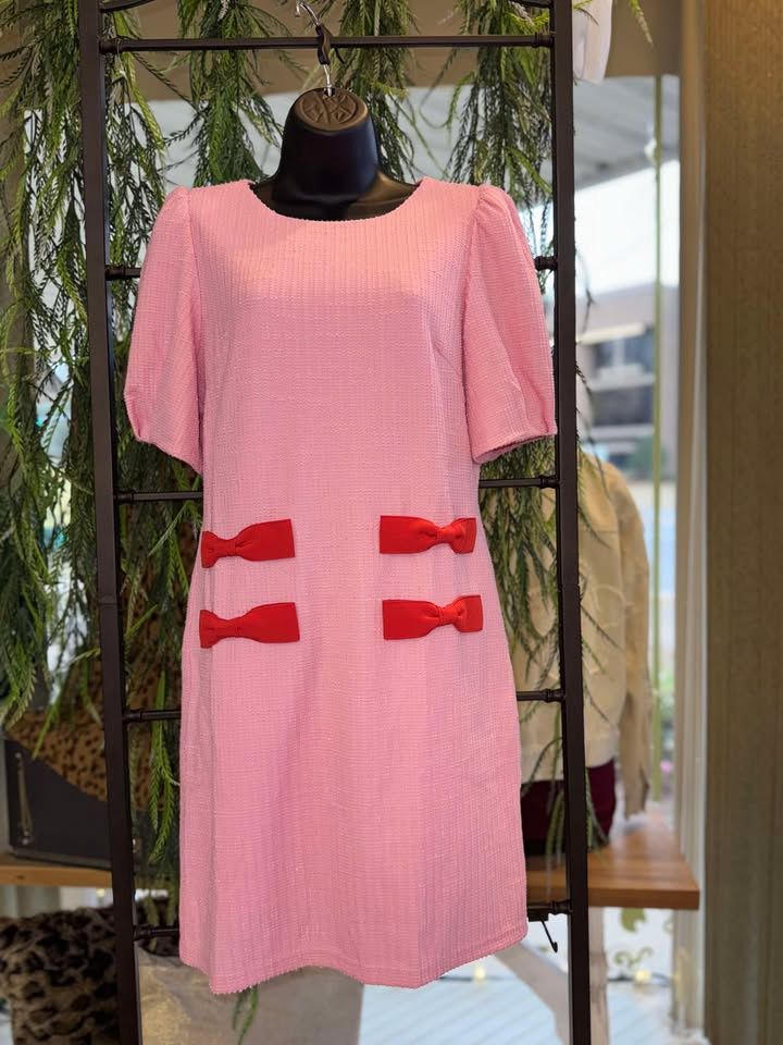 Short Sleeve Knit Tweed Bow Dress
