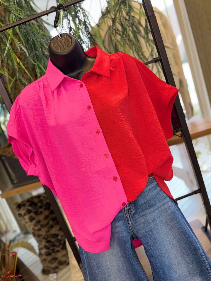 Pink and Red split button up