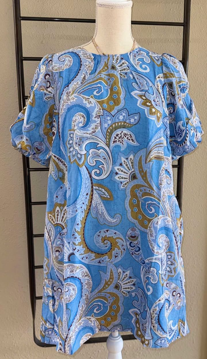 Blue Mix Paisley Print Baby Doll Dress