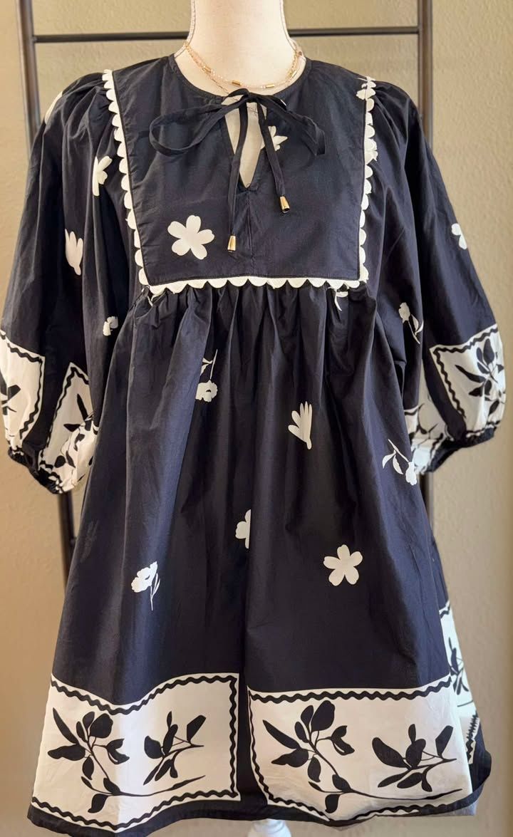 Black Dress with white Floral
