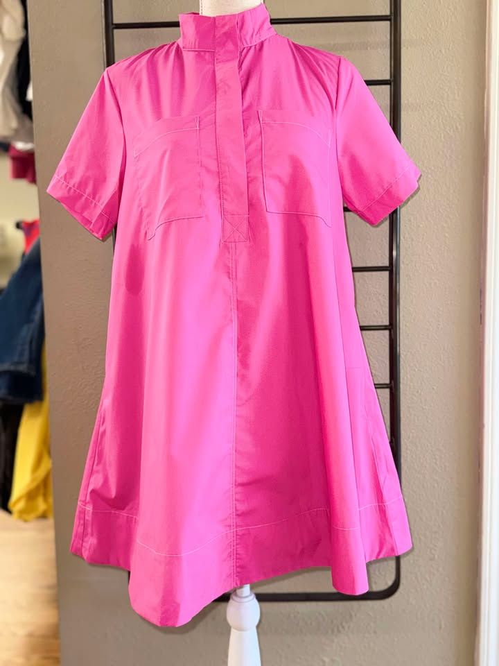 Hot Pink Dress with White Stitching