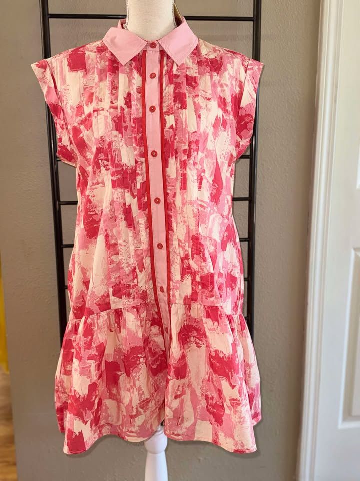 Pink/Red Button Dress