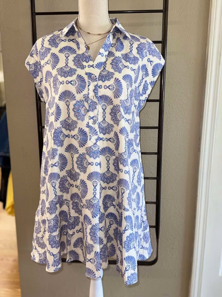 Off White Dress with Blue