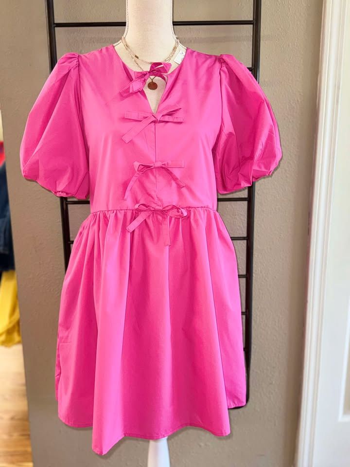 Hot Pink Dress with Bows on front