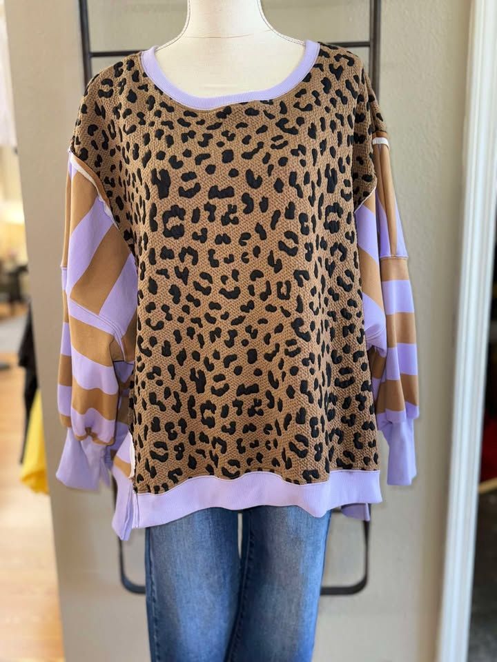 Leopard And Stripe Mixed Top