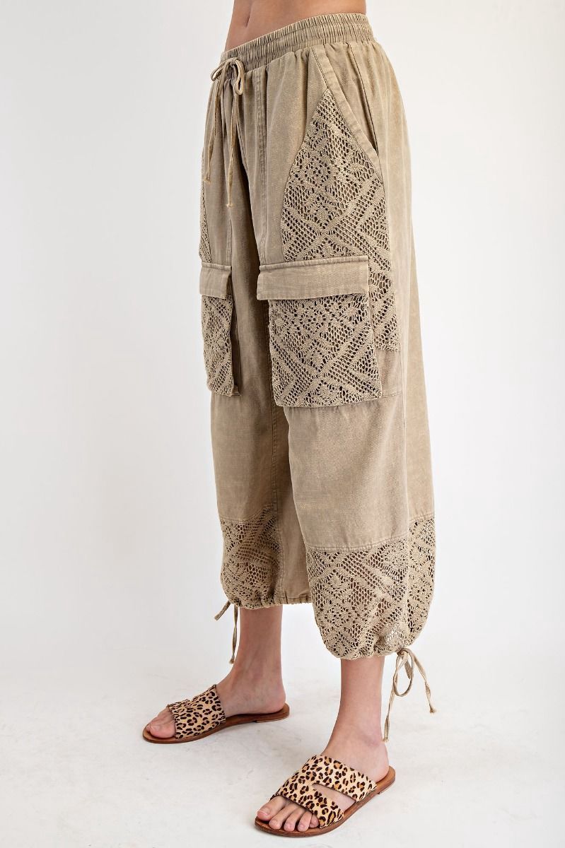 Dusty Sage Crochet Twill Pants