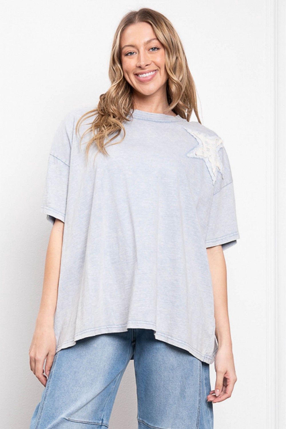 MIneral Washed Star Crochet Patch Top