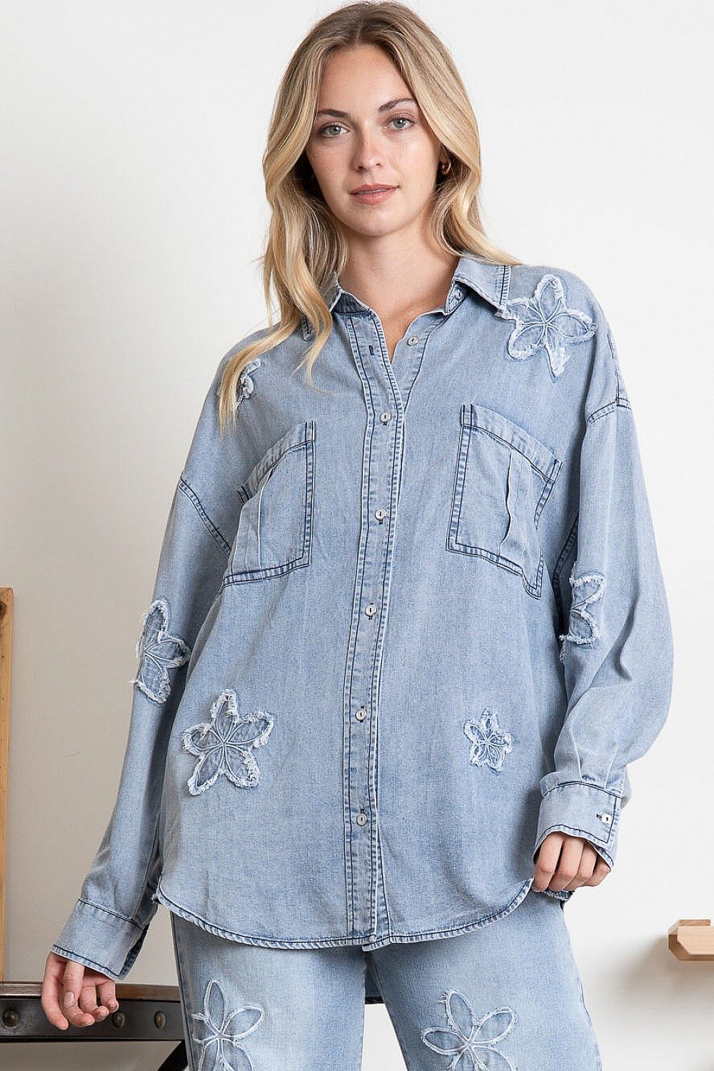 Blue Washed Denim Shirt w/stars