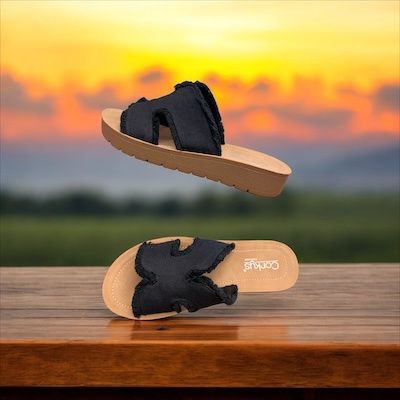 Hold Please Frayed Edge Slide Sandal