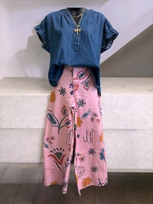 Pink Print Washed Twill Pants
