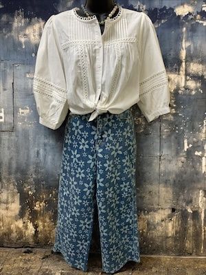High Rise Flower Print Crop Wide Jeans