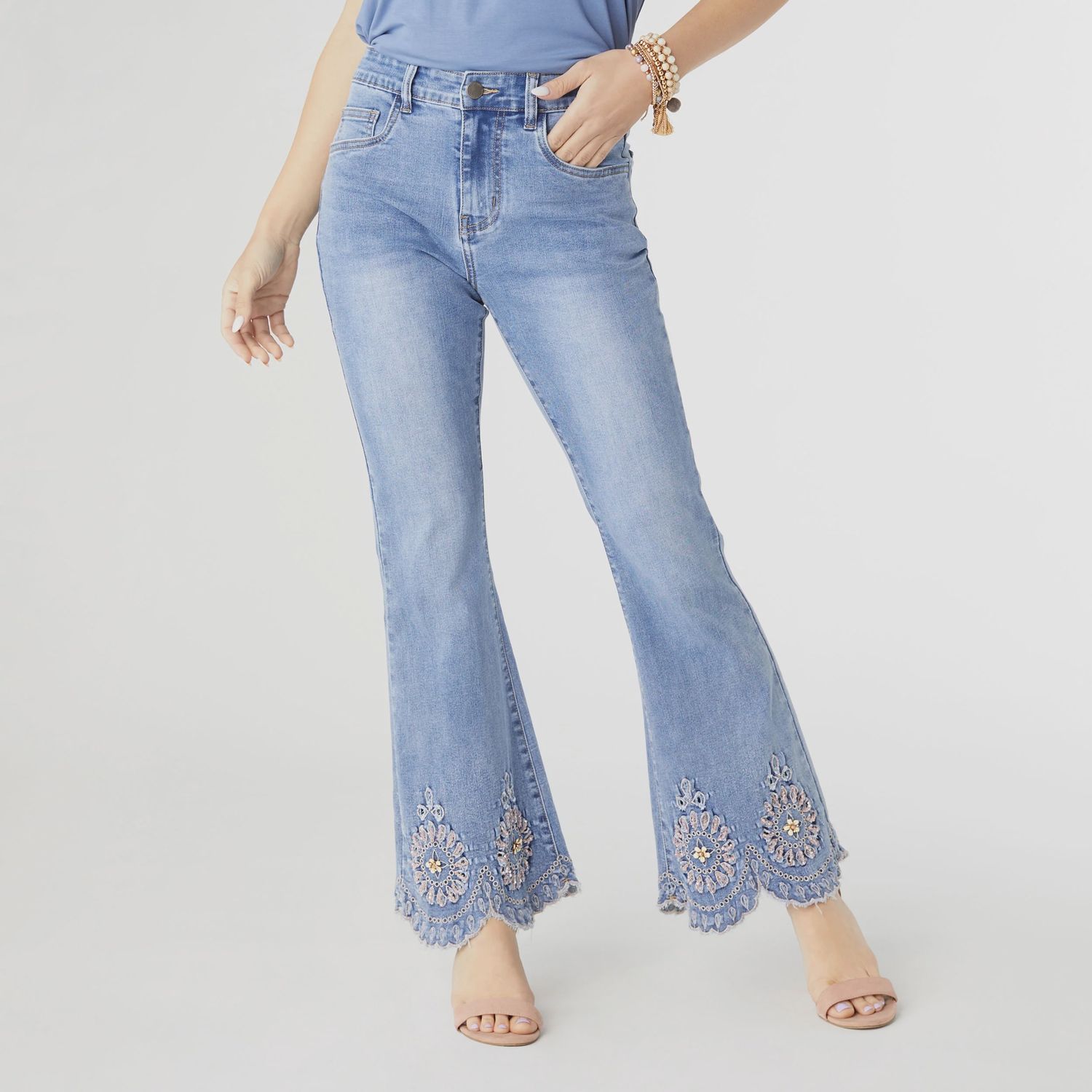 Everstretch Flare with Hand Band Embroidered Scalloped Bottom