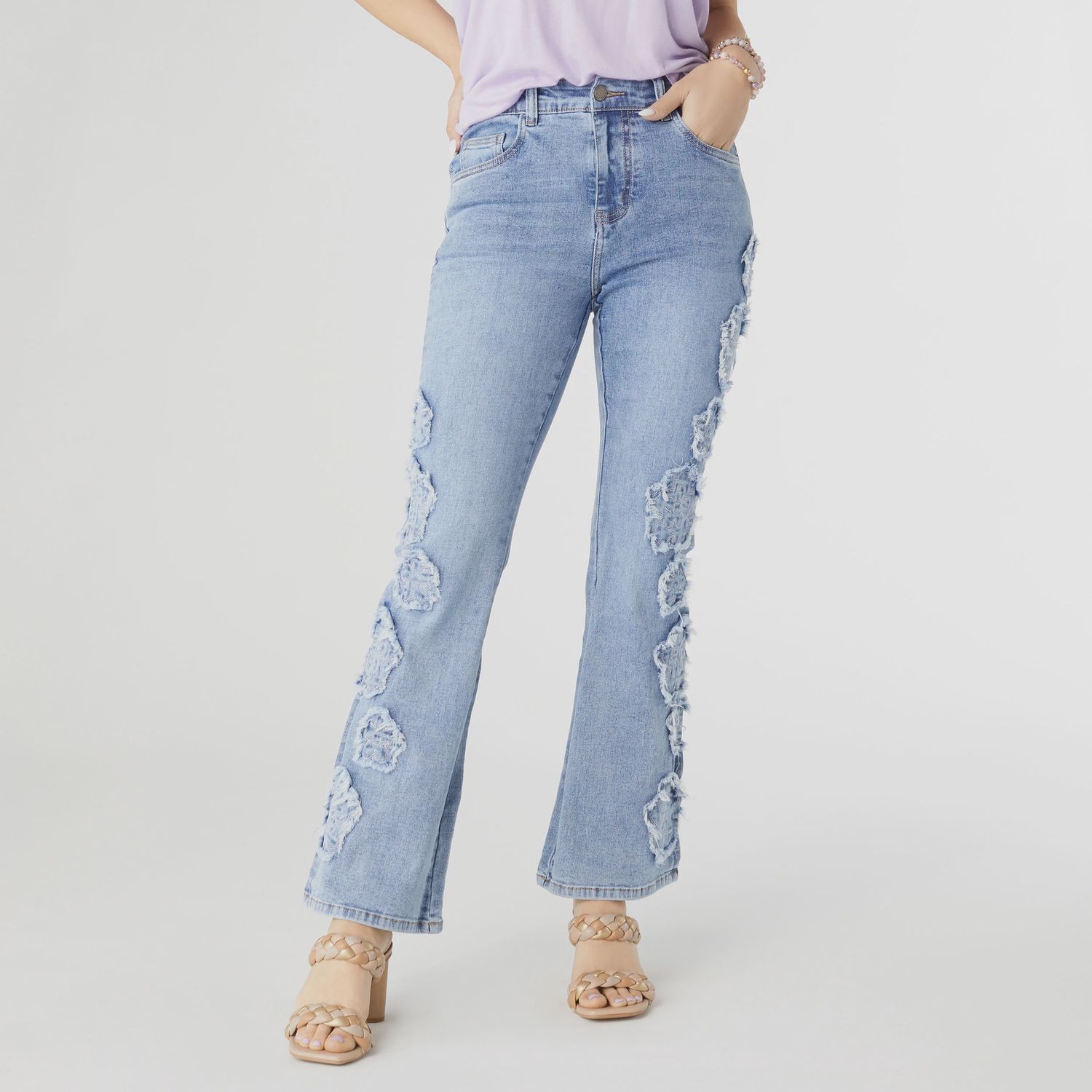 Everstretch Baby Bootcut Ankle With Side Flower Detail Light Denim