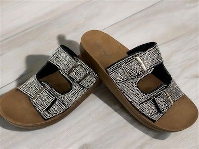 Let&#39;s Be Real Black Rhinestone Sandal