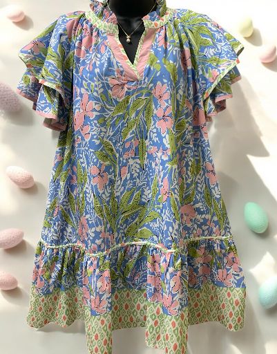 Pastel Blue Mix V-Neck Dress