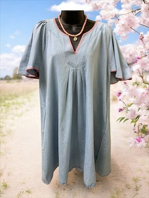 Lt Denim V-Neck w/Pink Trim Dress