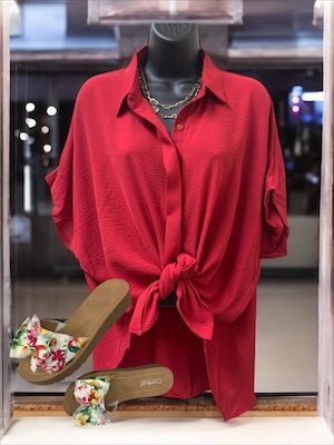 Crimson Button Up Hi-Low Shirt