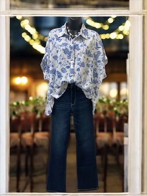 Blue Two Tone Floral Print Top