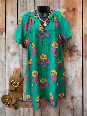 No Lining Large Flower Print Mini Plus Size Dress