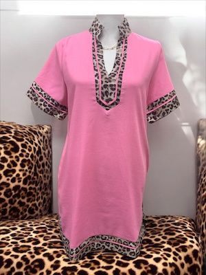Light Pink Knee Length Dress With Leopard Trim